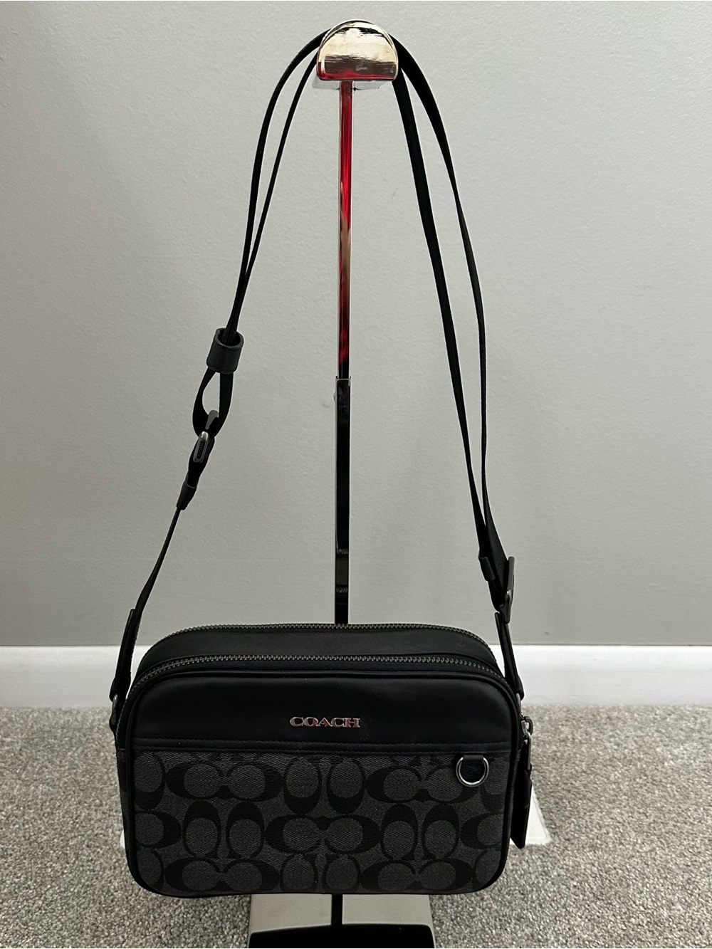 Coach Black Signature Monogram Graham Crossbody Camera Bag